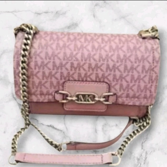 Michael Kors Heather Signature Logo Crossbody Bag Mauve/Blush/Silver, Y2k NWOT - Picture 2 of 13